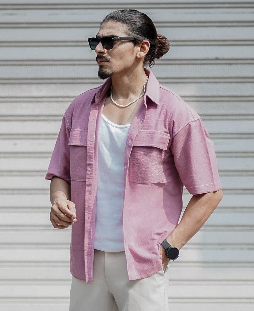 Peach Double Pocket Oversize Drop Shoulder Shirt