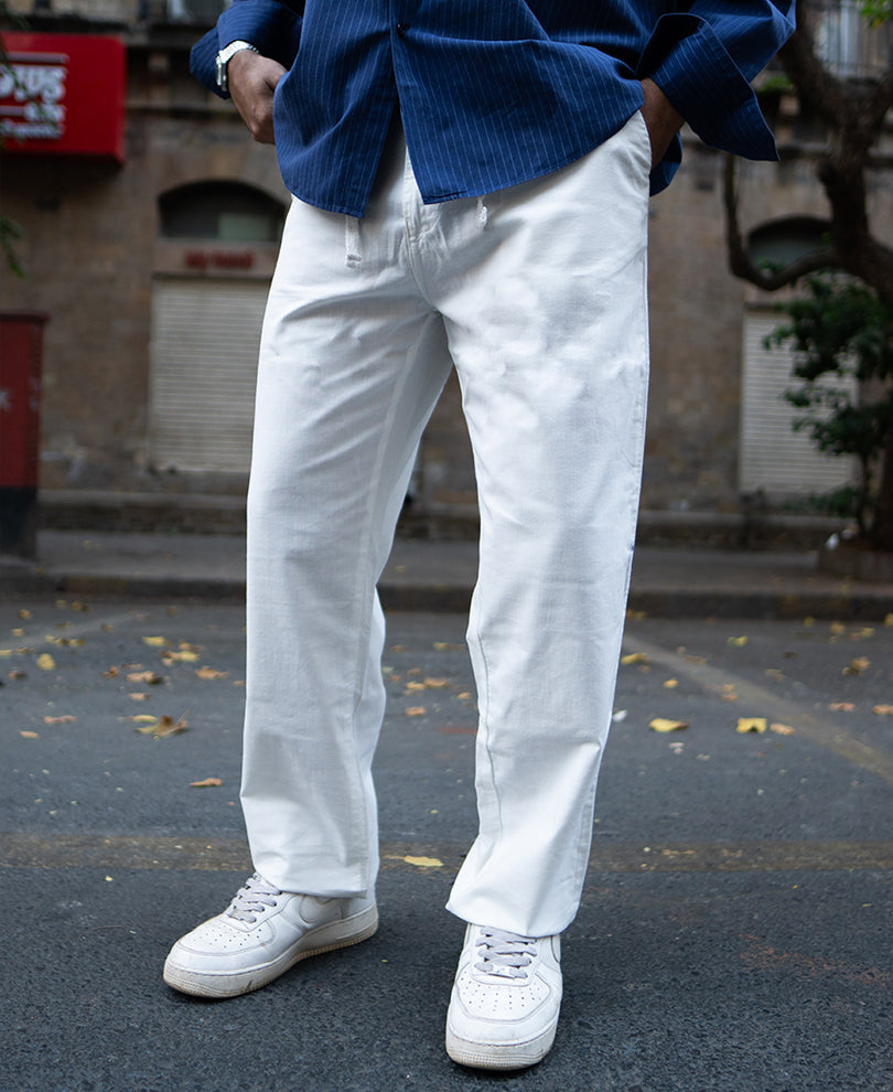 White Regular Cotton Linen Pant