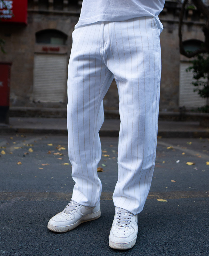 White Striped Cotton Pant.