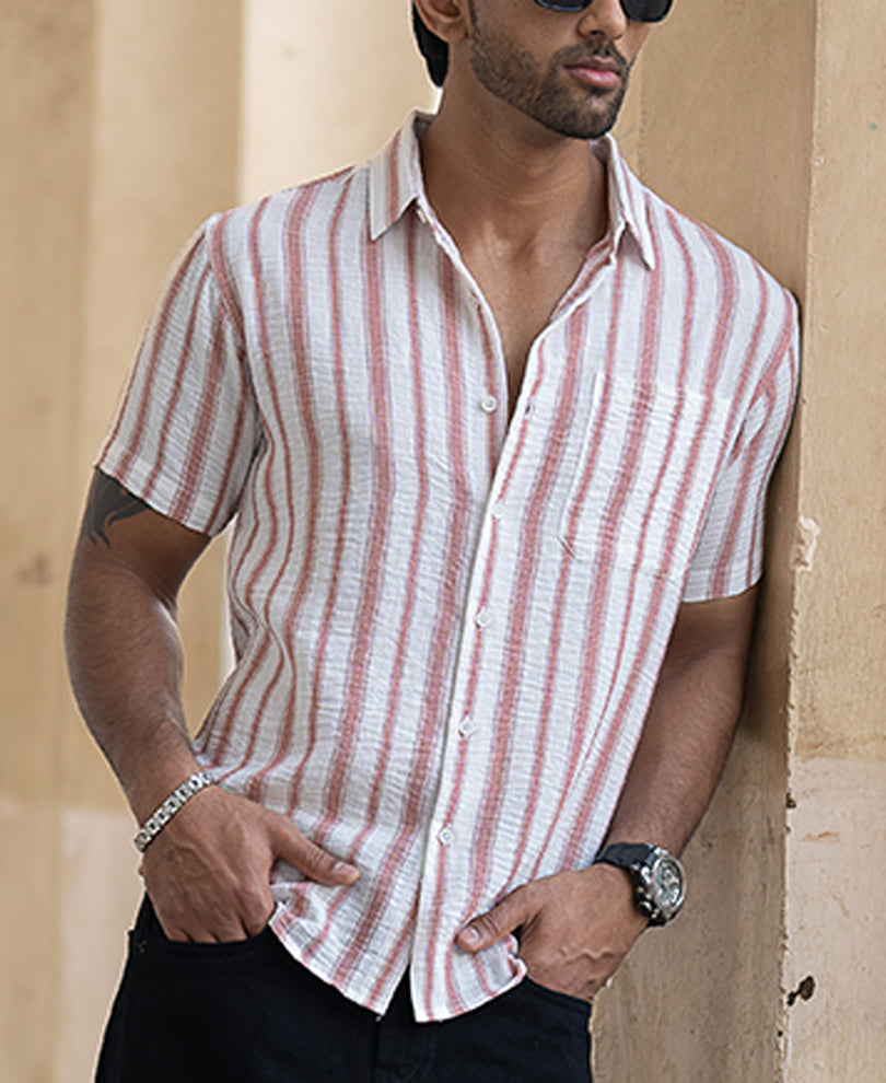 Peach Striped Shirt With Pocket
