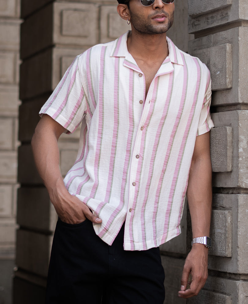 Light Pink Regular Fit Half Sleeves Shirt