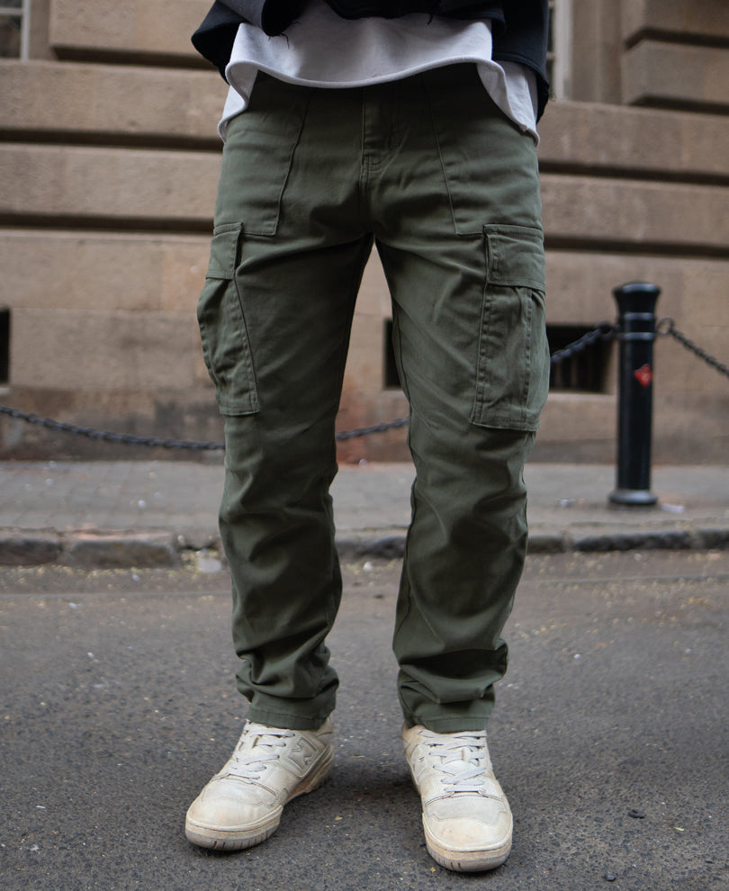Dark Olive Regular Fit Cotton Cargo Pant