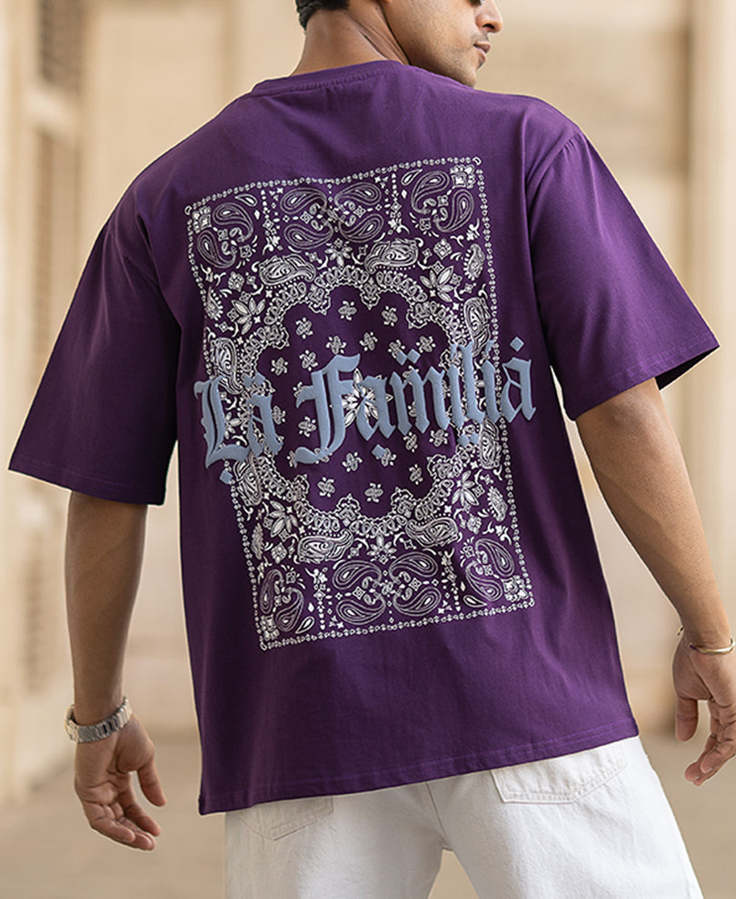 Purple Oversized Printed Half Sleeves T-Shirt