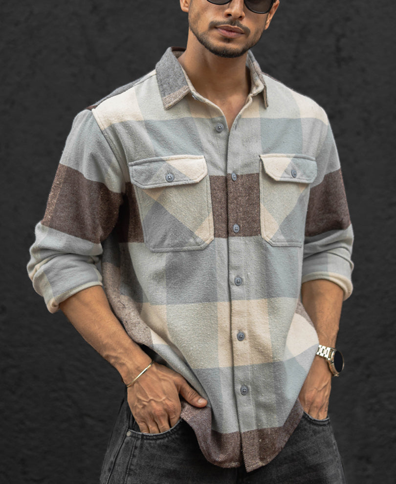 Multi Colour Double Pocket  Regular Fit Full Sleeves Shirt