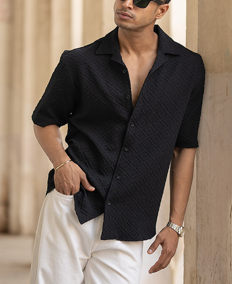 Black Structured Cuban Shirt