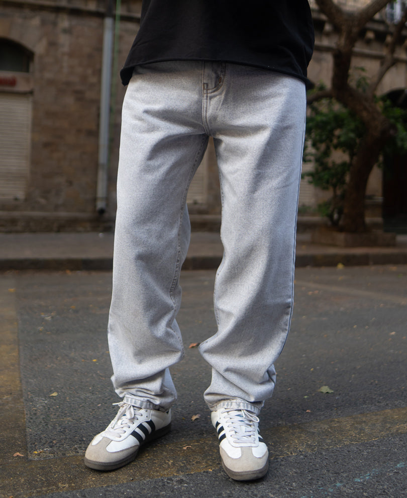 Mid Grey Washed Baggy Jeans
