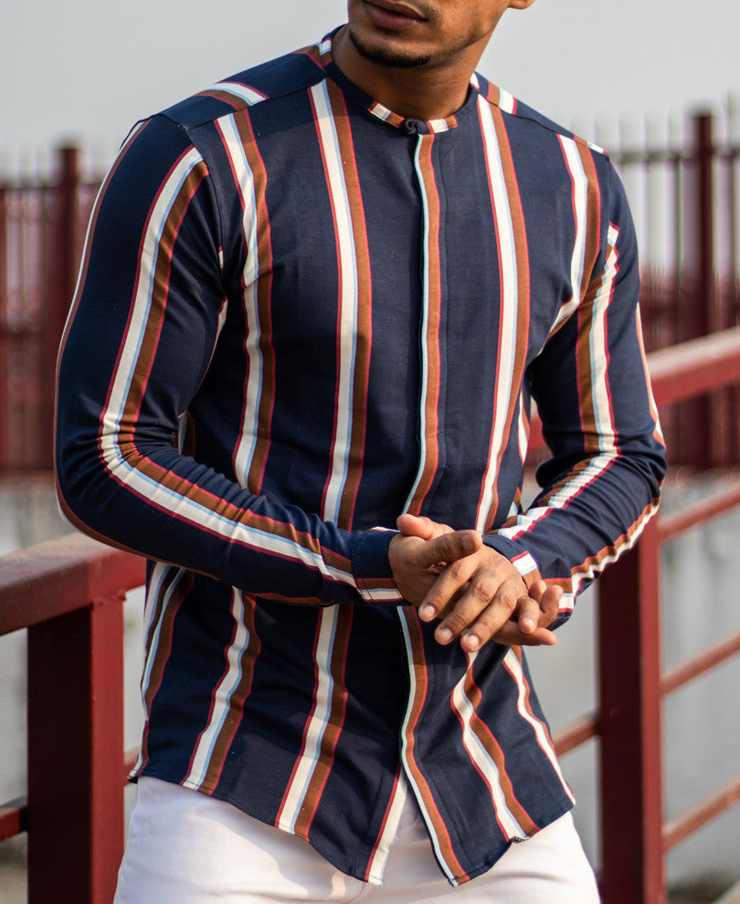 Navy Blue With Multi Color Stripe Full Sleeves Shirt