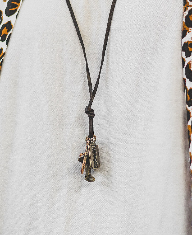 Blade Pendant Leather Necklace Chain