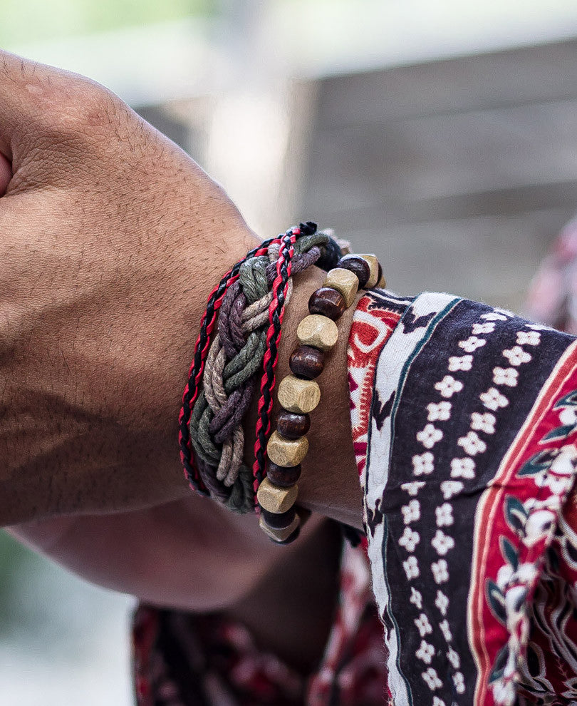 Red and Black Braided Mix 3 Wrap Bracelet