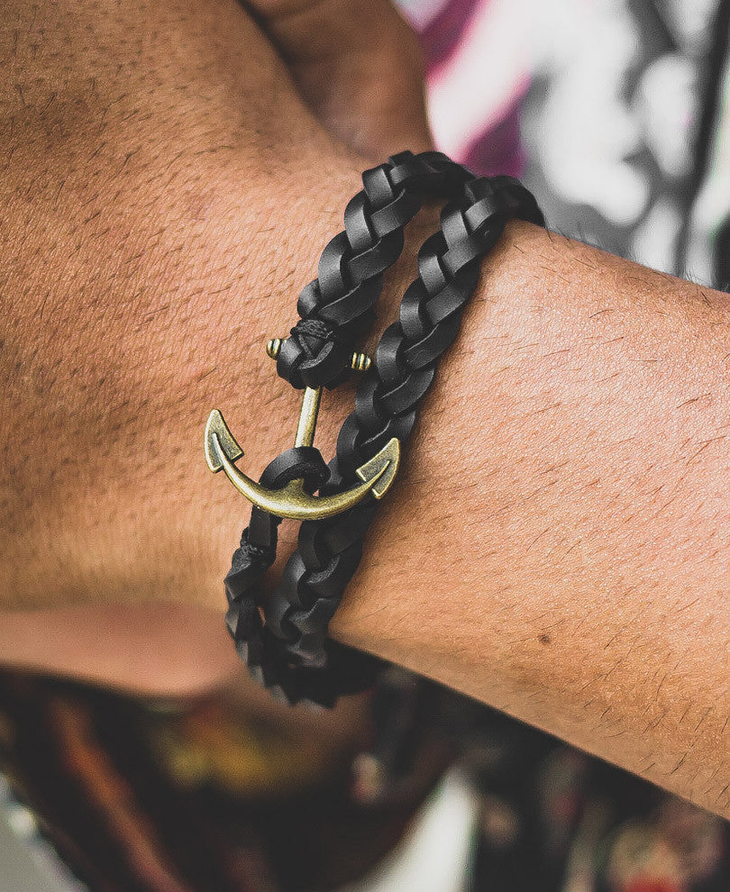 Black Anchor Braided Bracelet