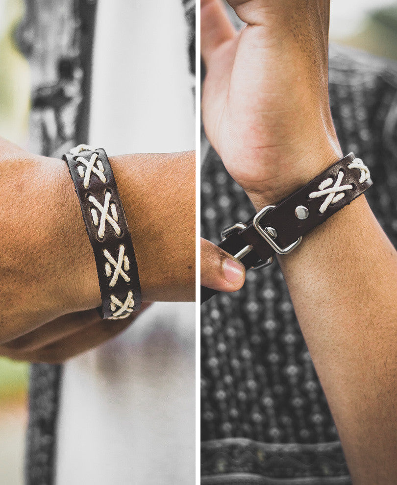 Mens Brown X Wristband With Lock