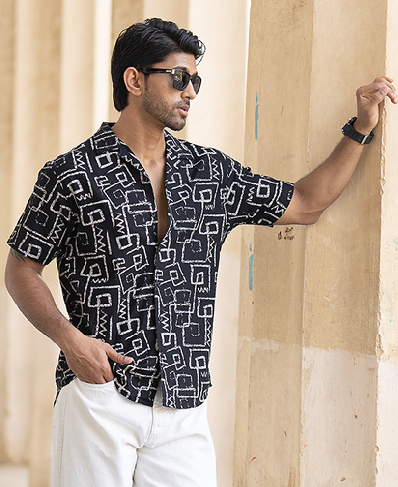 Black Cuban Printed Shirt