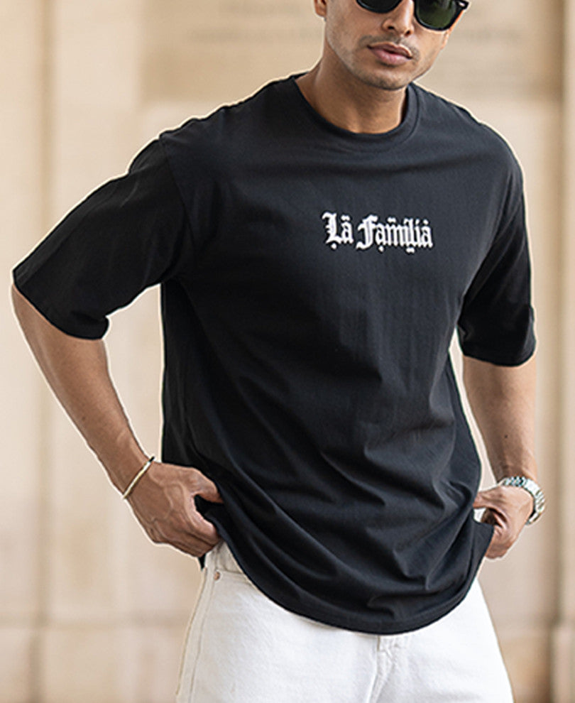 Black Printed Half Sleeves Oversized T-Shirt