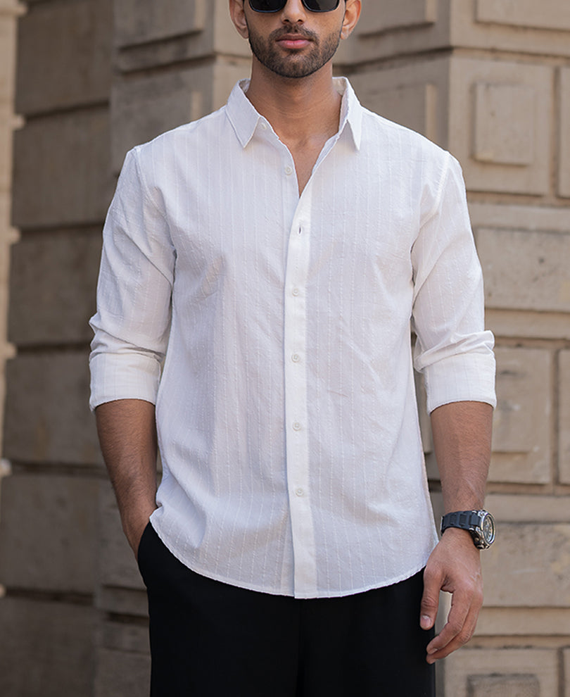 White Striped Flowy Regular Fit Shirt