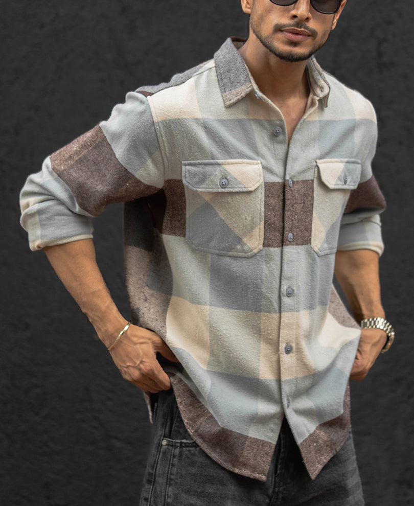 Multi Colour Double Pocket  Regular Fit Full Sleeves Shirt