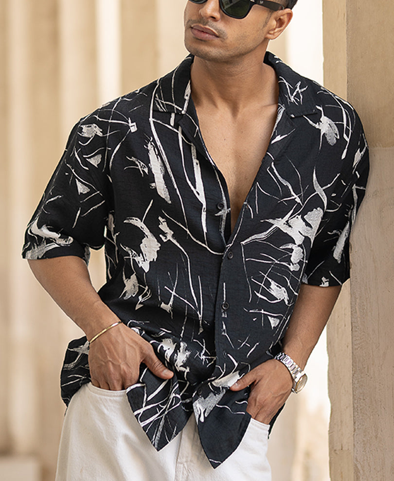 Black Abstract Flowy Shirt