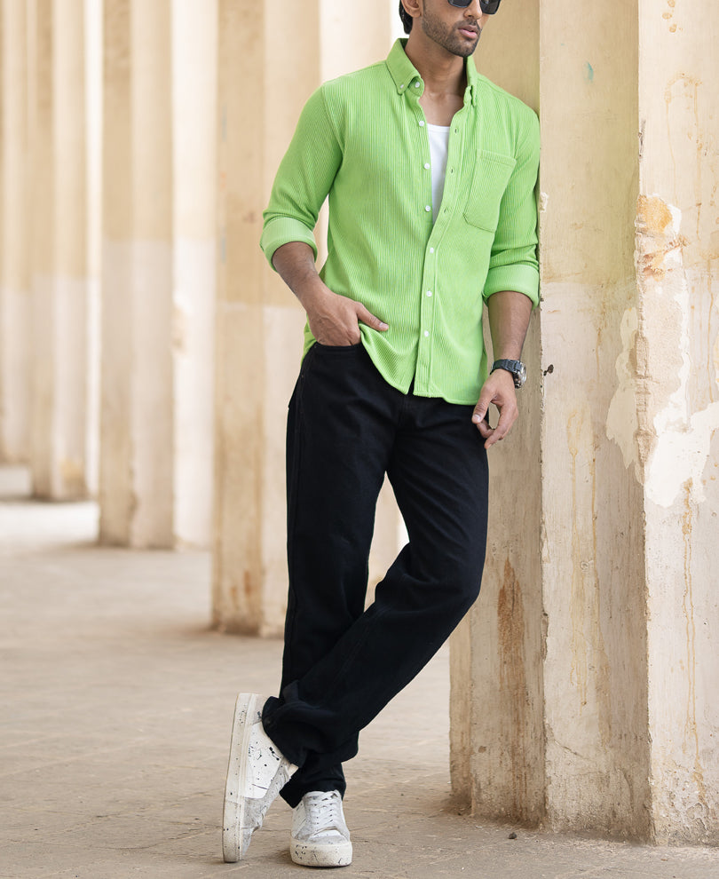 Lime Green Regular Fit Full Sleeves Shirt