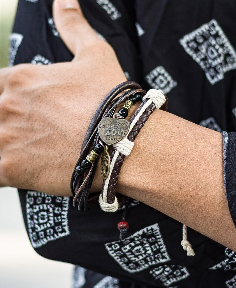 Brown and Cream Mix Wrap Bracelet