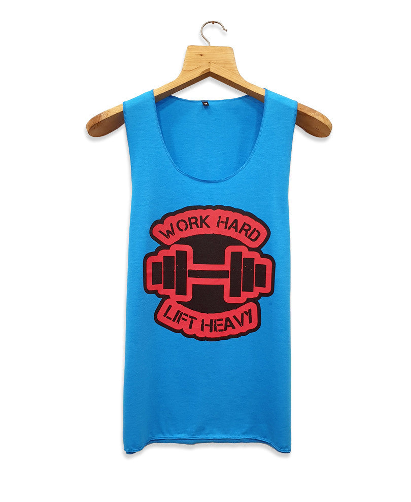 Sky Blue Work Hard Printed Gym Vest