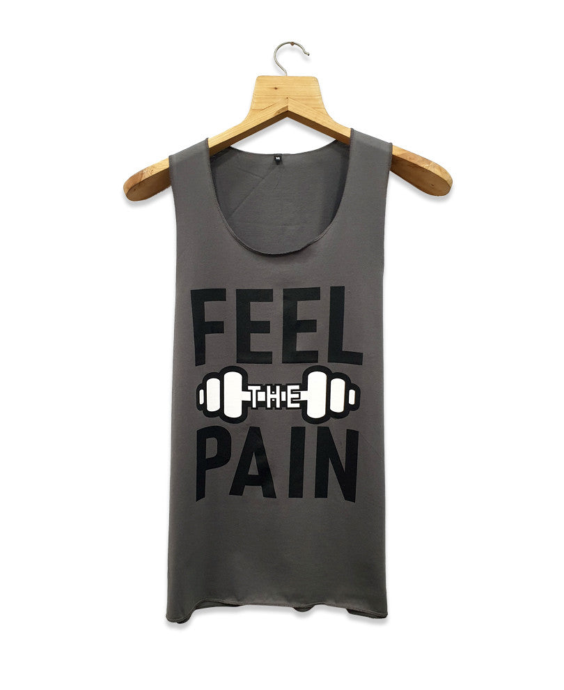 Grey Feel Pain Printed Gym Vest