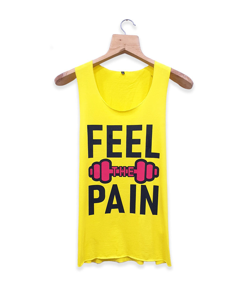 Yellow Feel Pain Printed Gym Vest