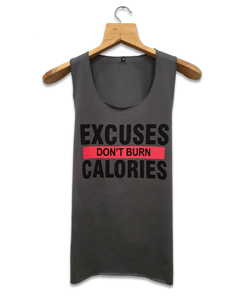 Grey Excuses Red Stripe Quote Gym Vest