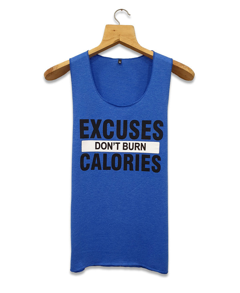 Blue Excuses White Stripe Quote Gym Vest