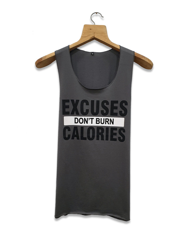 Grey Excuses White Stripe Quote Gym Vest