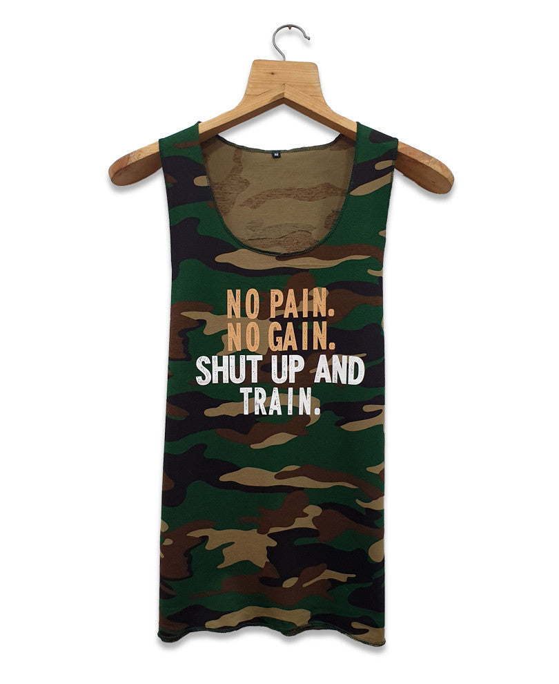 Green Camouflage No Pain Quote Gym Vest