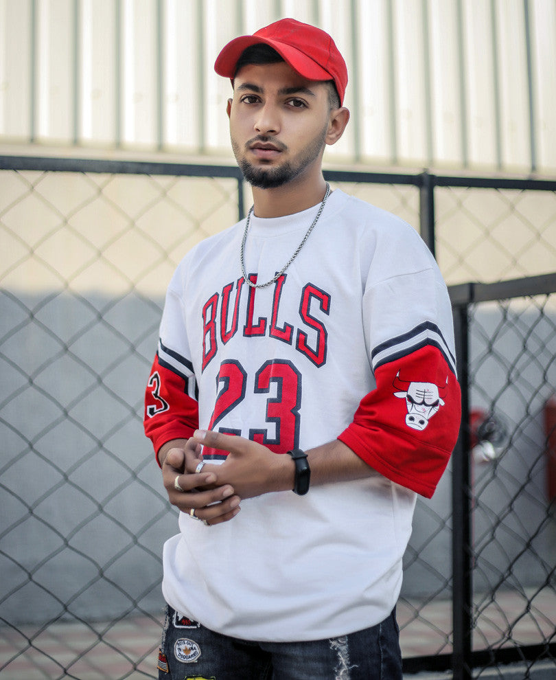 White 23 Bulls Oversize Drop Shoulder T Shirt