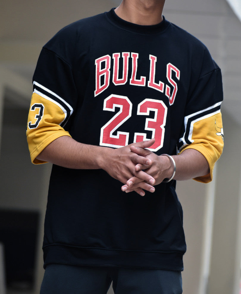 Black 23 Bulls Oversize Drop Shoulder T Shirt
