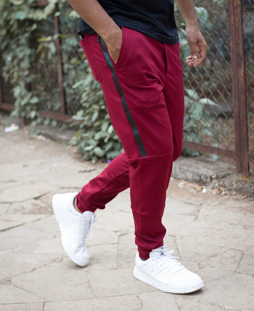 Mens Red Long Side Zip Dri-Fit Track Pant