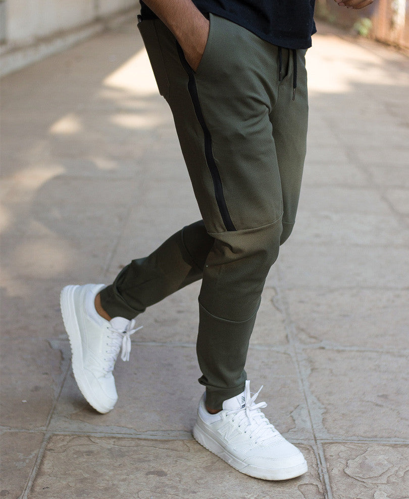 Mens Olive Green Long Side Zip Dri-Fit Track Pant