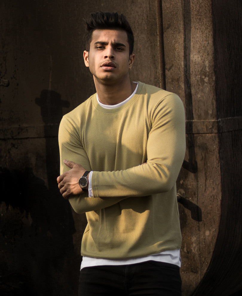 Pista Green Double Crew Neck Full Sleeves T Shirt