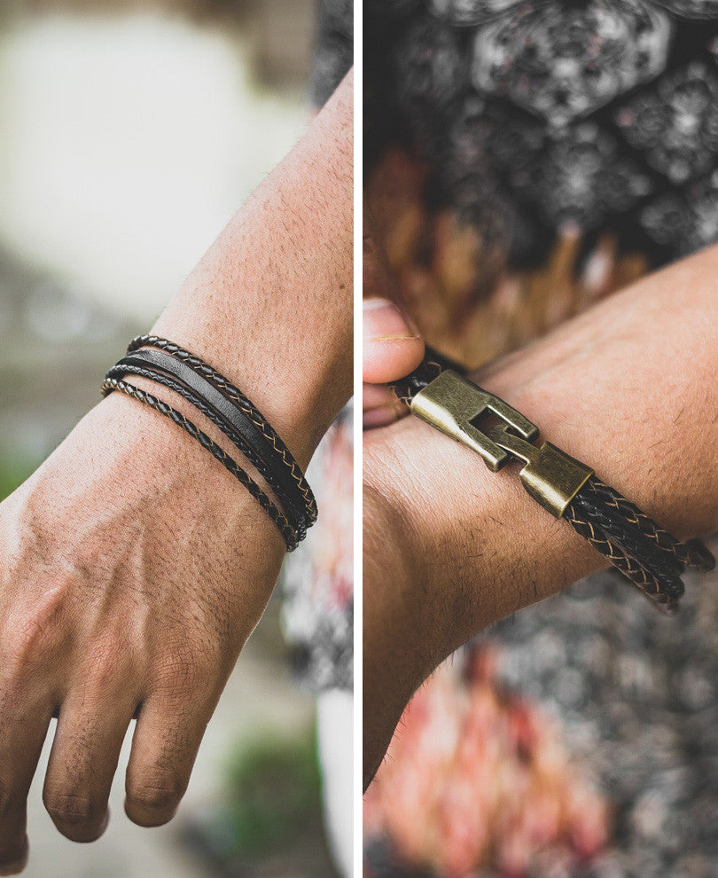 Black and Brown Leather Wristband