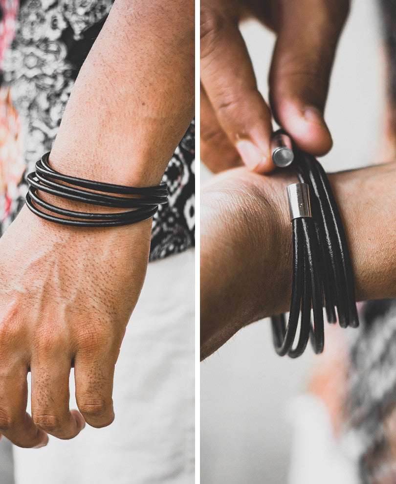 Black Stainless Steel Multi-Strap Bracelet