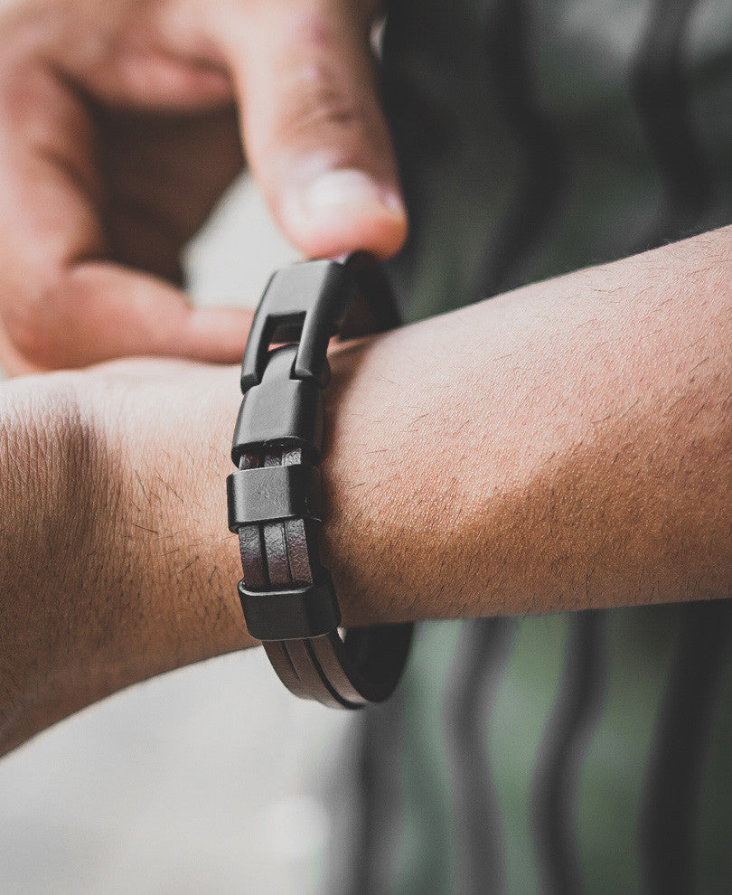 Dark Brown Leather Bracelet Metal Lock