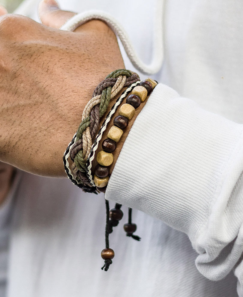 Black and White Braided Mix 3 Wrap Bracelet