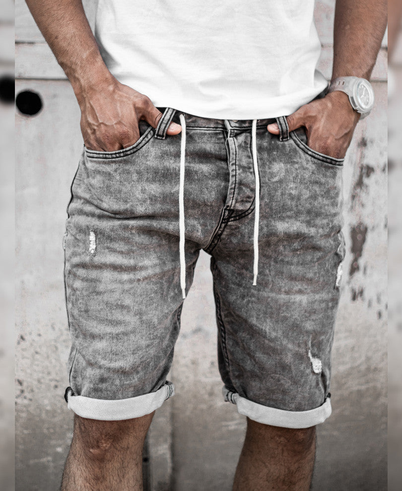 Grey Washed Denim Shorts