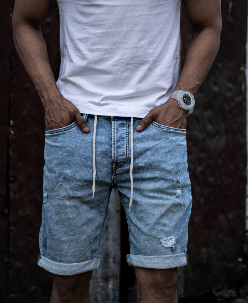Blue Washed Denim Shorts