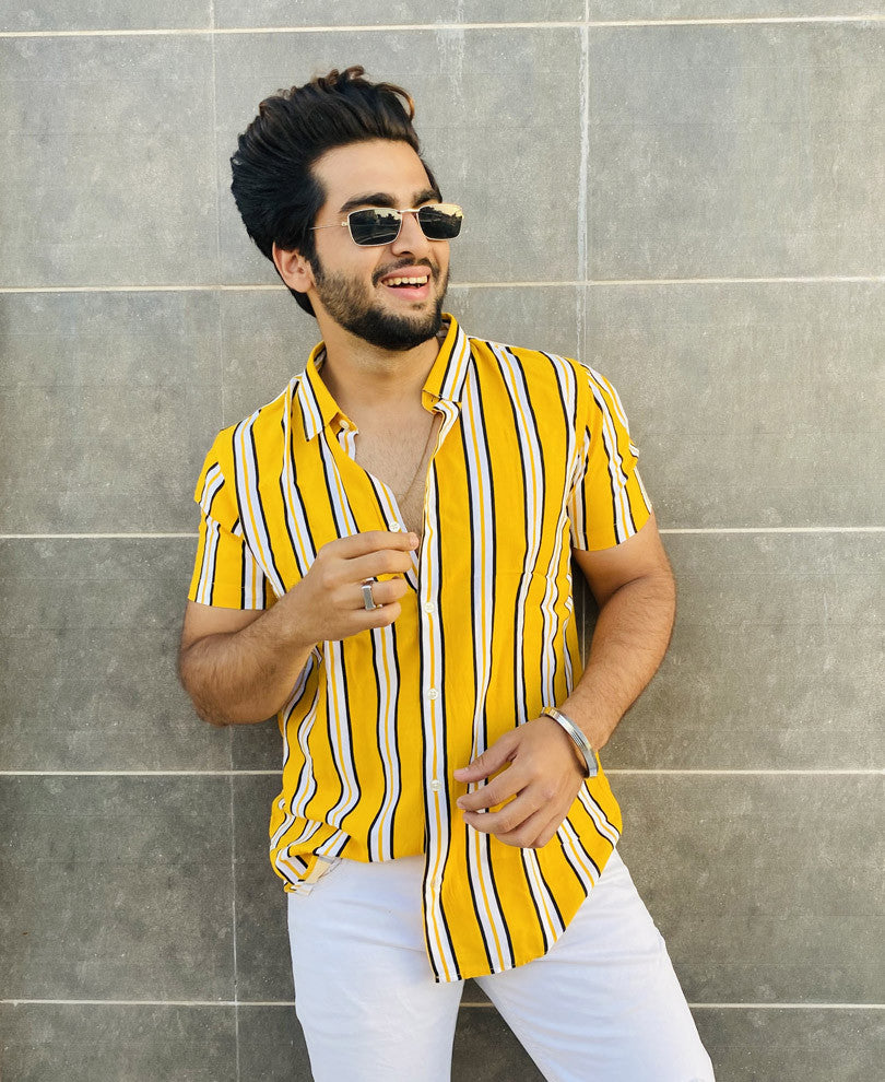 Yellow Multi Stripes Half Sleeves Shirt