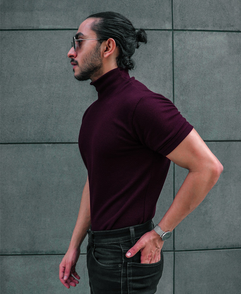 Maroon Plain Polo Neck Half Sleeves T Shirt