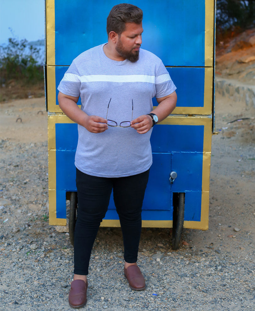 Acro Grey Plus Size Chest Tape Half Sleeves T Shirt