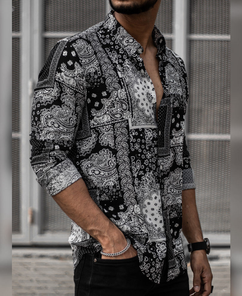 Black Bandana Print Full Sleeves Shirt