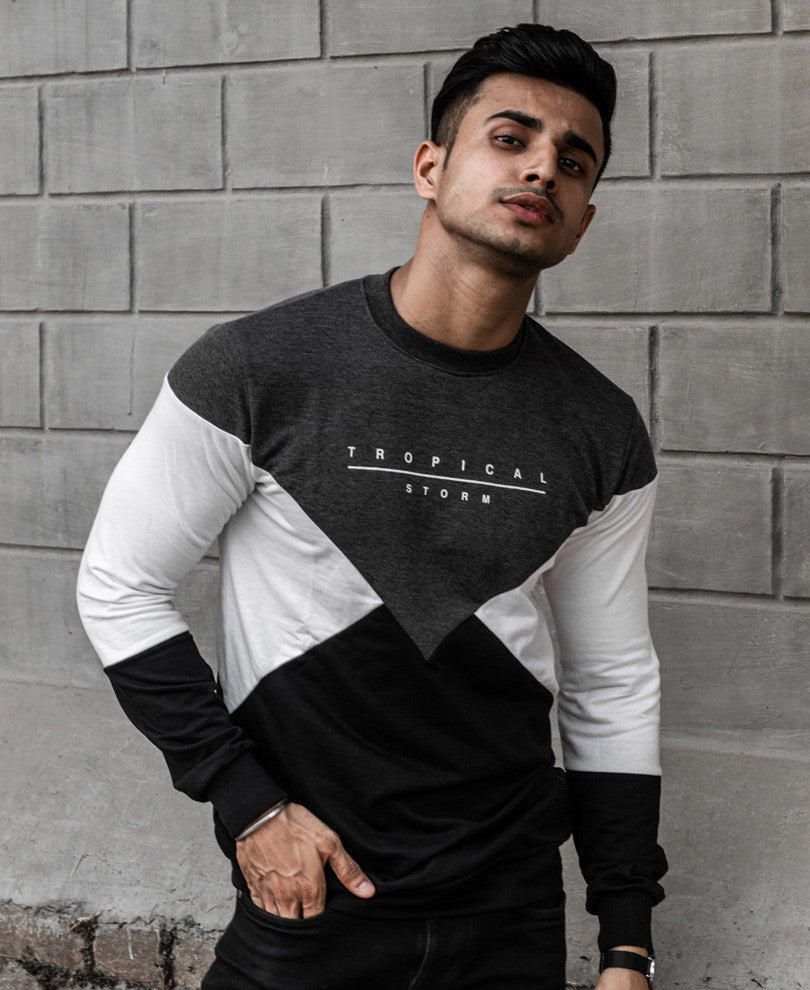 Grey Tropical Storm Printed Full Sleeves T-Shirt