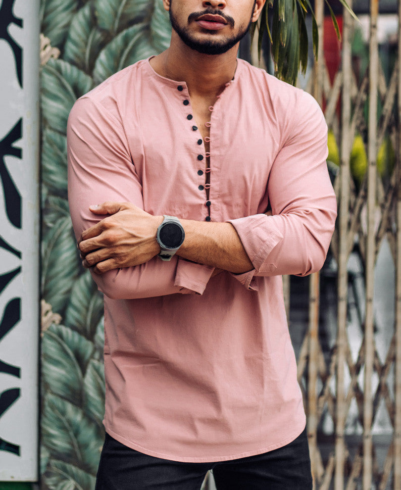 Peach Plain Kurta Full Sleeves Shirt