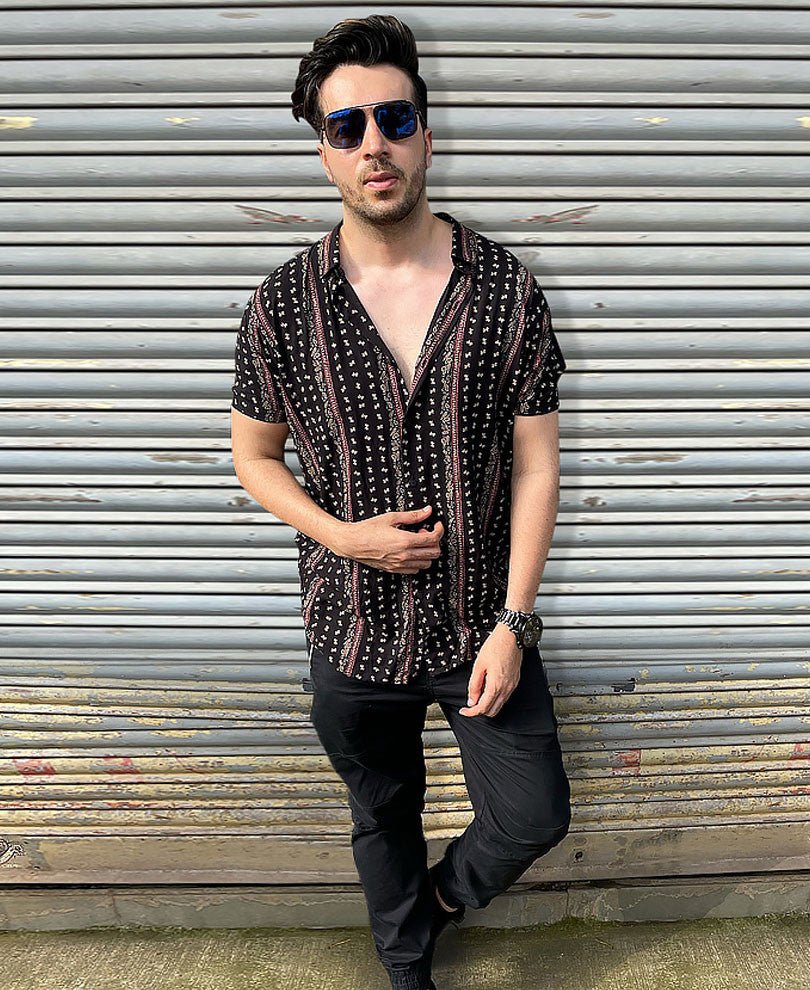 Urban Black Small Paisley Print Half Sleeves Shirt