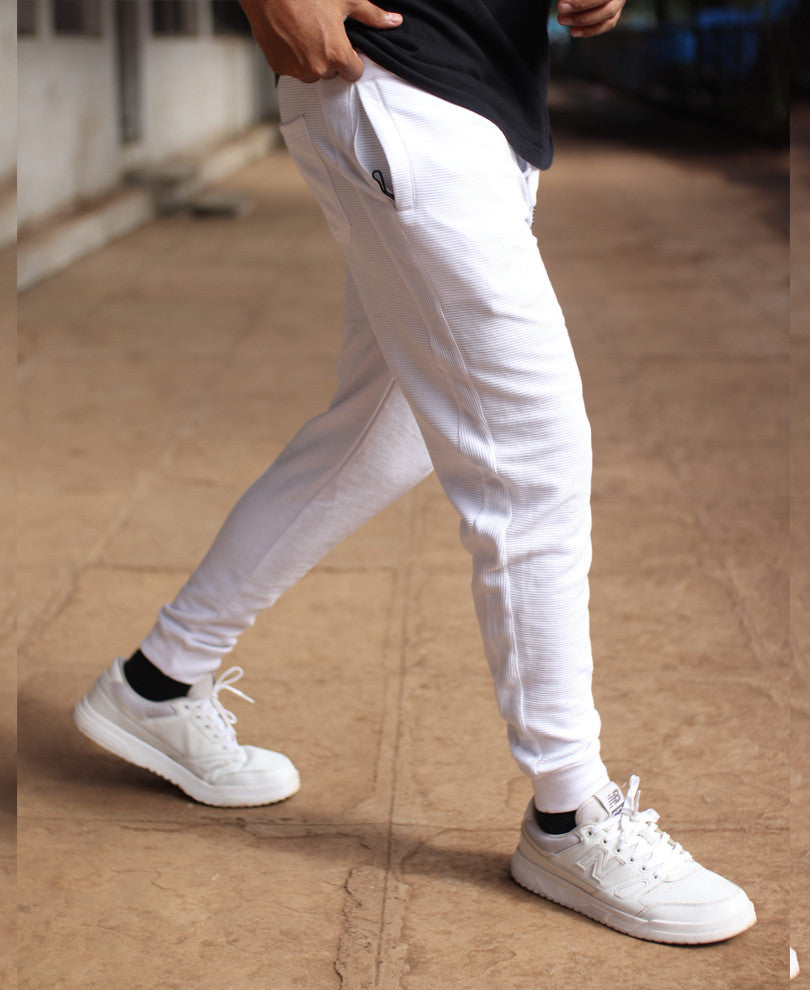Mens White Biker Joggers