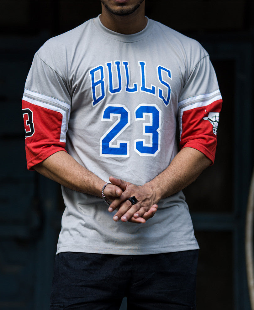 Basic Oversize Drop Shoulder Grey Bulls T Shirt