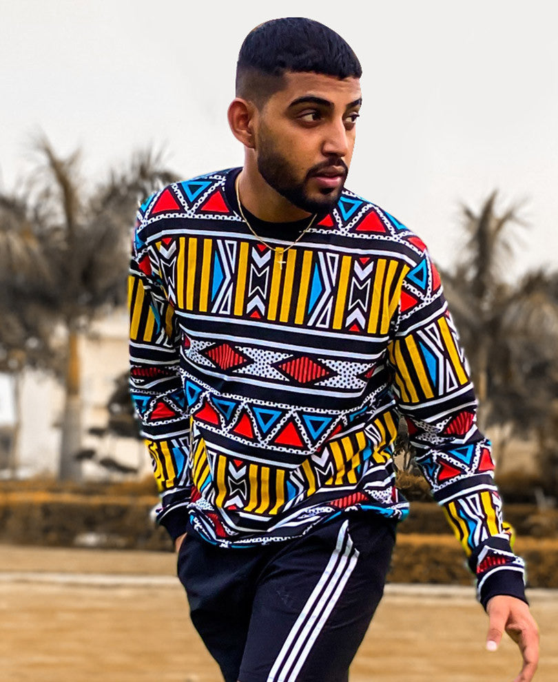Black Abstract Print Full Sleeves T Shirt